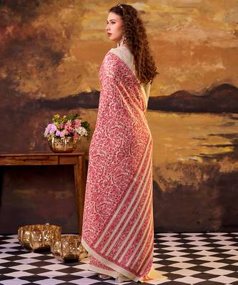 designer red printed tussar silk saree with  border 3