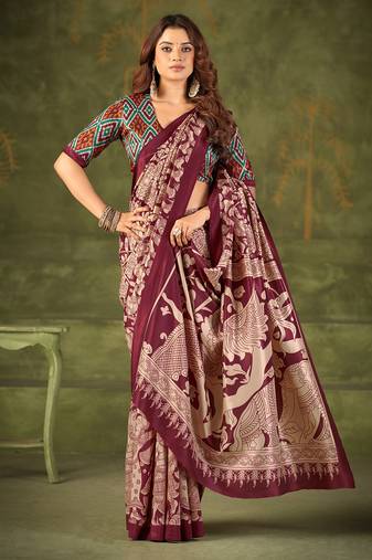  tasar silk saree with  kalamkari print