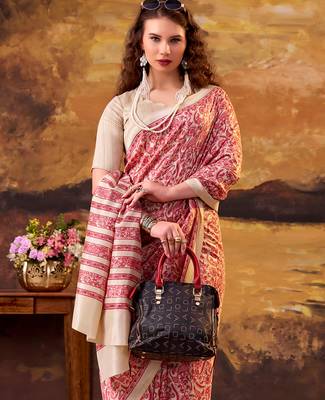 designer red printed tussar silk saree with  border 4