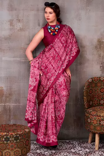 Designer satin silk printed saree for festive & party wear