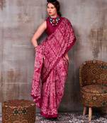 magenta satin silk saree with printed work