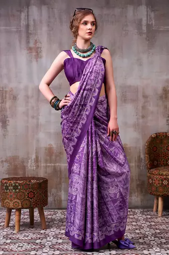  satin silk printed saree for festive & party wear