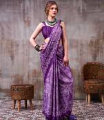 lavender satin silk saree with intricate printed designer pattern