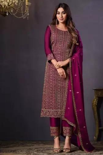 rani pink rangoli silk embroidered unstitched suit set