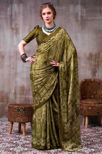 satin silk printed saree for festive & party wear