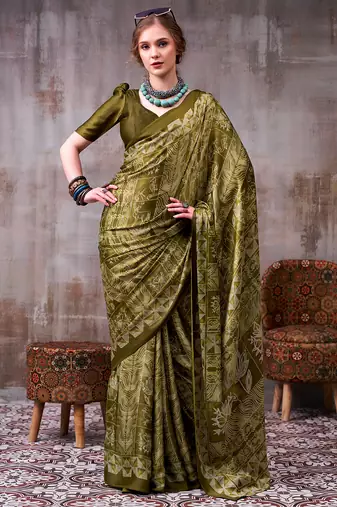  satin silk printed saree for festive & party wear