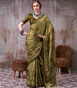green satin silk saree with geometric printed designer pattern