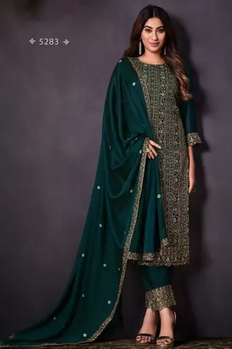 Teal heavy rangoli with coading sequence work unstitched suit