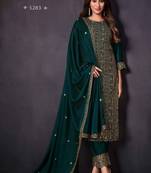 Teal heavy rangoli with coading sequence work unstitched suit