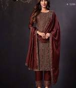 Maroon heavy rangoli with coading sequence work unstitched suit