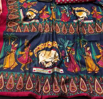 blue kalamkari print mul cotton saree 2