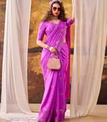 pink crepe weaving saree with  zari border detailing