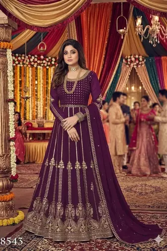 Wine georgette coading sequence embroidered work unstitched suit