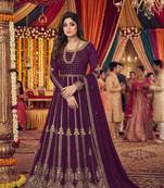 Wine georgette coading sequence embroidered work unstitched suit