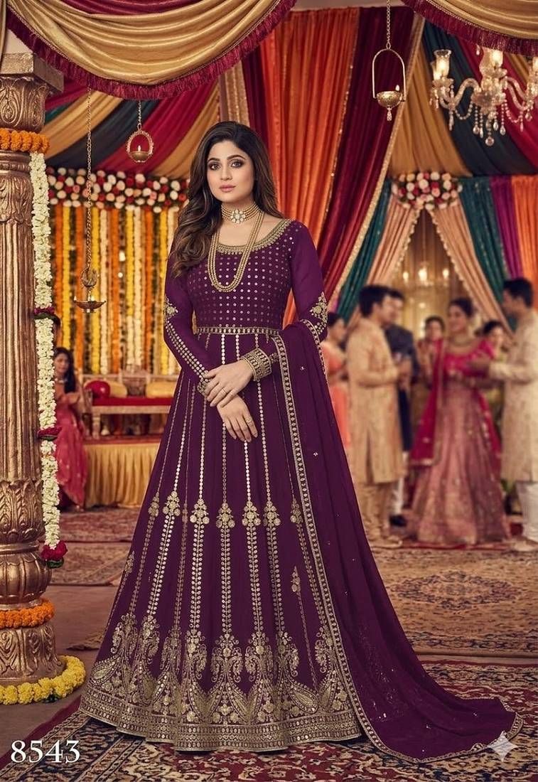 Wine georgette coading sequence embroidered work unstitched suit