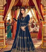 Navyblue georgette coading sequence embroidered work unstitched suit