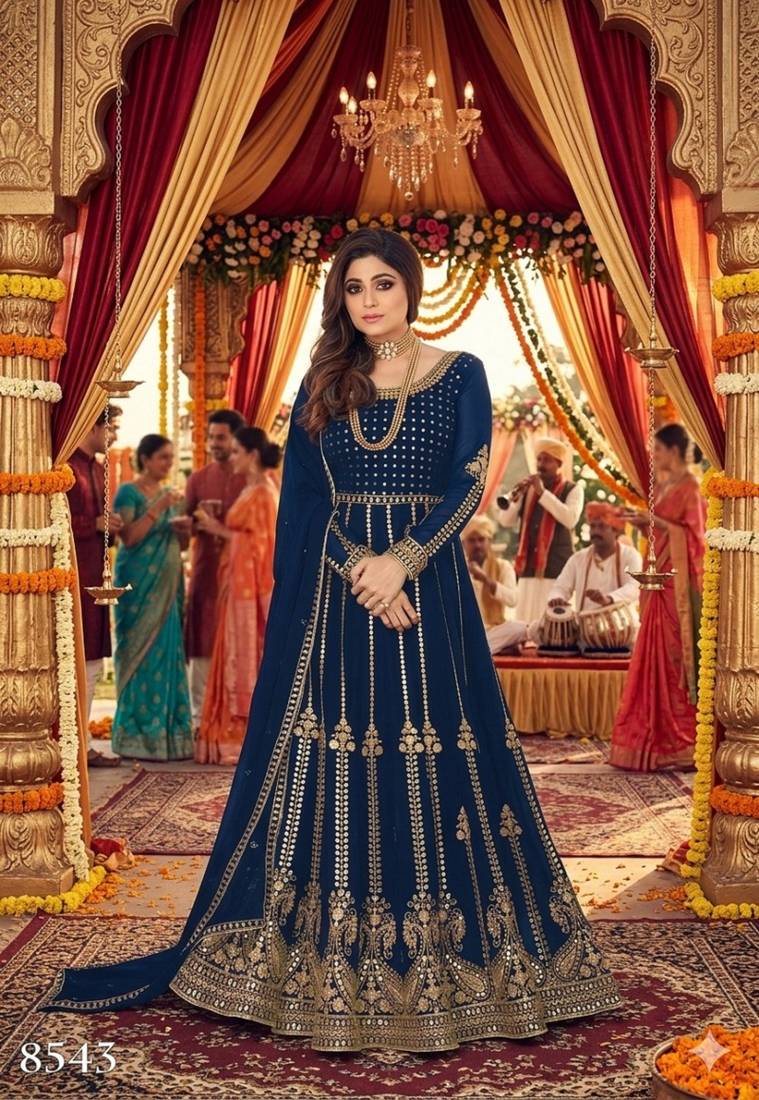 Navyblue georgette coading sequence embroidered work unstitched suit