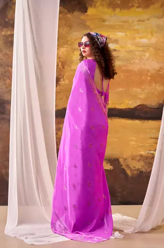 pink crepe weaving saree with  zari border detailing