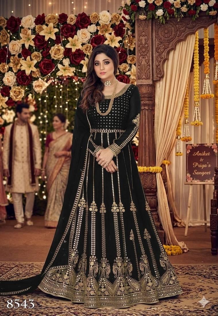 Black georgette coading sequence embroidered work unstitched suit
