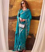 sky blue crepe weaving saree with subtle zari border elegance