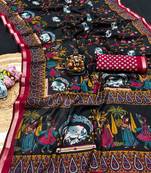 black mul cotton kalamkari print saree with heritage motifs