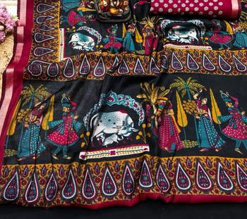 black mul cotton kalamkari print saree with heritage motifs 3
