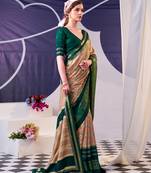 Tasar silk floral printed saree with shimmering foil work