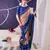 navy blue tussar silk saree with floral print & foil work elegance