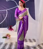 lavender tussar silk saree with floral print & foil detailing