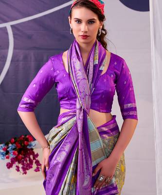 lavender tussar silk saree with floral print & foil detailing 2