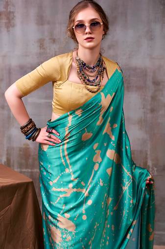  satin silk floral printed saree for women