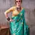 teal satin silk saree with modern abstract print