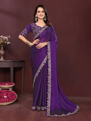 royal purple rangoli silk embroidered saree with sequins border 1