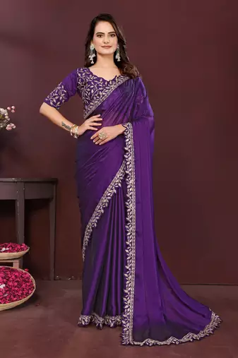 royal purple rangoli silk embroidered saree with sequins border