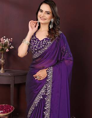 royal purple rangoli silk embroidered saree with sequins border 2