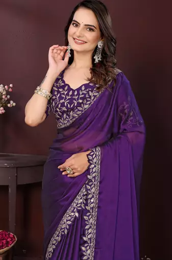 royal purple rangoli silk embroidered saree with sequins border