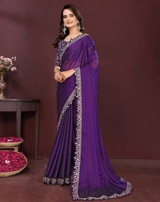 royal purple rangoli silk embroidered saree with sequins border 3