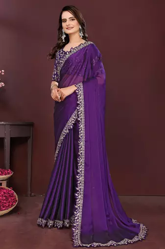 royal purple rangoli silk embroidered saree with sequins border