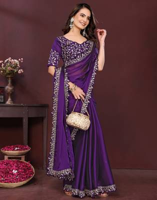 royal purple rangoli silk embroidered saree with sequins border 4