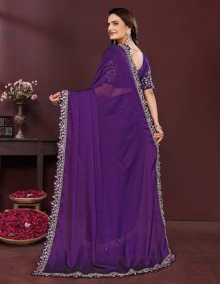 royal purple rangoli silk embroidered saree with sequins border 5