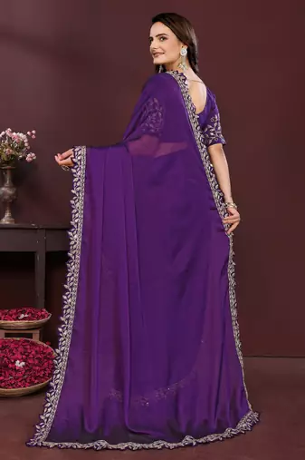 royal purple rangoli silk embroidered saree with sequins border