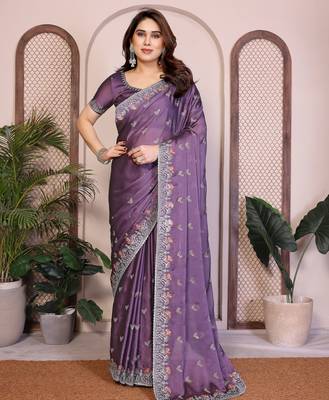 lavender rangoli silk sequins embroidered saree 1