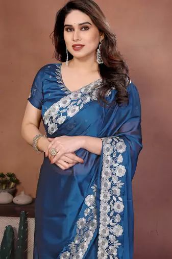 royal blue rangoli silk embroidered zari work saree for women