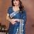 Enthralling royal blue rangoli silk embroidery zari work indian wedding saree