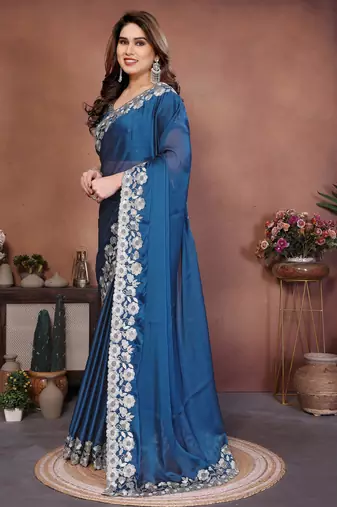 royal blue rangoli silk embroidered zari work saree for women