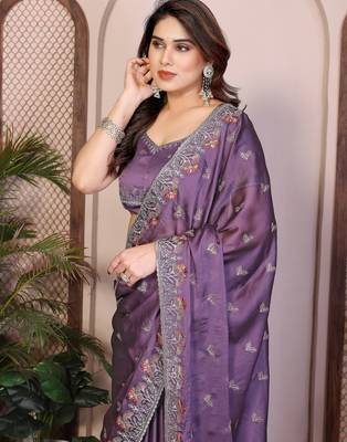 lavender rangoli silk sequins embroidered saree 2