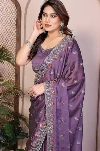 lavender rangoli silk sequins embroidered saree