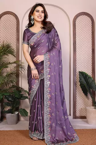 lavender rangoli silk sequins embroidered saree