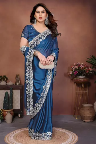 royal blue rangoli silk embroidered zari work saree for women