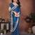 Enthralling royal blue rangoli silk embroidery zari work indian wedding saree